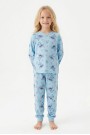 Kız Çocuk Karakter Baskılı %100 Pamuk Süprem Kumaş Uzun Kollu Pijama Takımı 