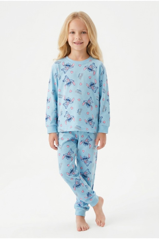 Kız Çocuk Karakter Baskılı %100 Pamuk Süprem Kumaş Uzun Kollu Pijama Takımı 