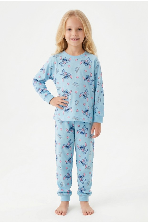 Kız Çocuk Karakter Baskılı %100 Pamuk Süprem Kumaş Uzun Kollu Pijama Takımı 
