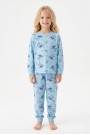 Kız Çocuk Karakter Baskılı %100 Pamuk Süprem Kumaş Uzun Kollu Pijama Takımı 
