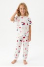 Kız Çocuk Çilek ve Dondurma Desenli %100 Pamuk Reaktif Boyama Süprem Kumaş Kısa Kollu Pijama Takımı