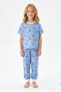 Kız Çocuk Flamingo ve Yaprak Desenli %100 Pamuk Süprem Penye Kumaş Kısa Kollu Pijama Takımı