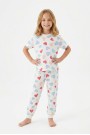 Kız Çocuk Kalp Desenli %100 Pamuk Süprem Penye Kumaş Kısa Kollu Pijama Takımı