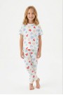 Kız Çocuk Kalp Desenli %100 Pamuk Süprem Penye Kumaş Kısa Kollu Pijama Takımı