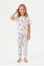 Kız Çocuk Kalp Desenli %100 Pamuk Süprem Penye Kumaş Kısa Kollu Pijama Takımı