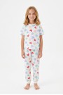 Kız Çocuk Kalp Desenli %100 Pamuk Süprem Penye Kumaş Kısa Kollu Pijama Takımı