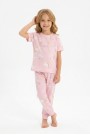 Kız Çocuk Gökkuşağı Ve Yıldız Desenli %100 Pamuk Süprem Penye Kumaş Kısa Kollu Pijama Takımı