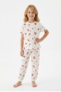 Kız Çocuk Çilek Desenli %100 Pamuk Süprem Kumaş Kısa Kollu Pijama Takımı