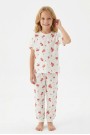 Kız Çocuk Çilek Desenli %100 Pamuk Süprem Kumaş Kısa Kollu Pijama Takımı