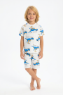 Erkek Çocuk Dinozor Desenli %100 Pamuk Süprem Kumaş Kısa Kollu Şortlu Pijama Takımı  