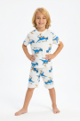Erkek Çocuk Dinozor Desenli %100 Pamuk Süprem Kumaş Kısa Kollu Şortlu Pijama Takımı  