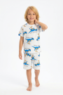 Erkek Çocuk Dinozor Desenli %100 Pamuk Süprem Kumaş Kısa Kollu Şortlu Pijama Takımı  