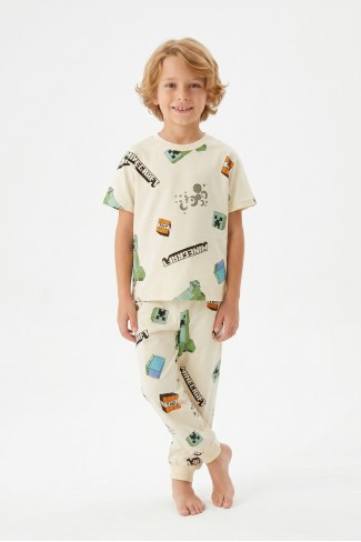 Erkek Çocuk Karakter Baskılı %100 Pamuk Süprem Kumaş Kısa Kollu Pijama Takımı