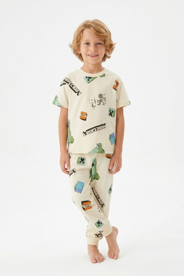 Erkek Çocuk Karakter Baskılı %100 Pamuk Süprem Kumaş Kısa Kollu Pijama Takımı