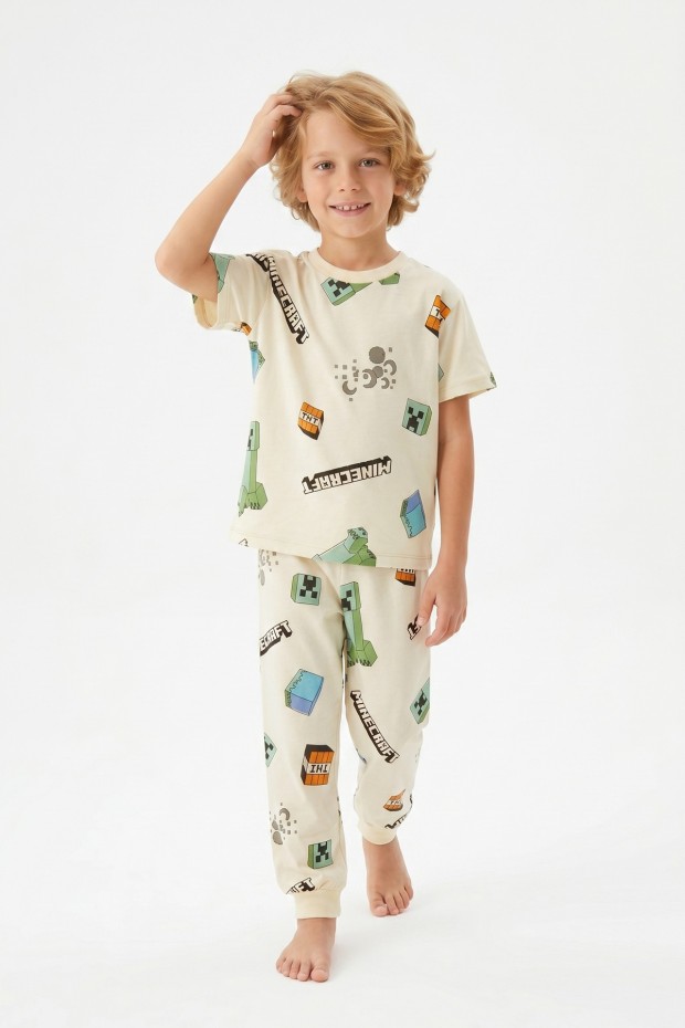 Erkek Çocuk Karakter Baskılı %100 Pamuk Süprem Kumaş Kısa Kollu Pijama Takımı