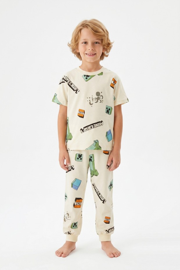 Erkek Çocuk Karakter Baskılı %100 Pamuk Süprem Kumaş Kısa Kollu Pijama Takımı