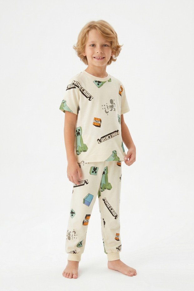 Erkek Çocuk Karakter Baskılı %100 Pamuk Süprem Kumaş Kısa Kollu Pijama Takımı