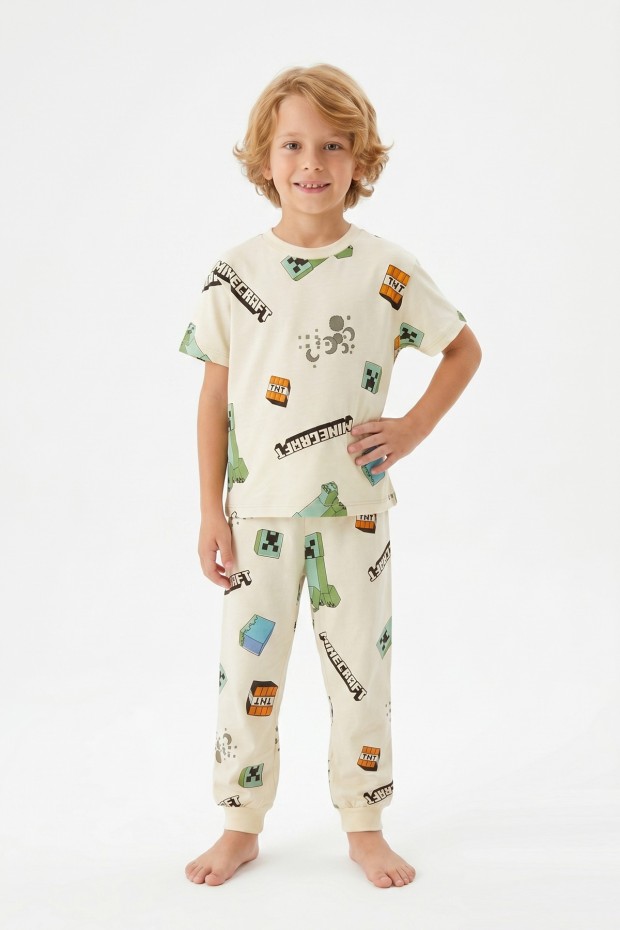 Erkek Çocuk Karakter Baskılı %100 Pamuk Süprem Kumaş Kısa Kollu Pijama Takımı