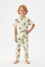 Erkek Çocuk Karakter Baskılı %100 Pamuk Süprem Kumaş Kısa Kollu Pijama Takımı