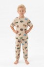 Erkek Çocuk Uçak ve Araba Desenli %100 Pamuk Reaktif Boyalı Süprem Kumaş Kısa Kollu Pijama Takımı