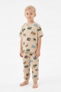 Erkek Çocuk Uçak ve Araba Desenli %100 Pamuk Reaktif Boyalı Süprem Kumaş Kısa Kollu Pijama Takımı