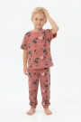 Erkek Çocuk Sörf Tahtalı Karavan ve Palmiye Desenli %100 Pamuk Reaktif Boyalı Süprem Kumaş Kısa Kollu Pijama Takımı