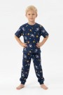 Erkek Çocuk Astronot ve Gezegen Uzay Desenli  %100 Pamuk Reaktif Boyalı Süprem Kumaş Kısa Kollu Pijama Takımı