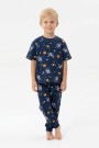 Erkek Çocuk Astronot ve Gezegen Uzay Desenli  %100 Pamuk Reaktif Boyalı Süprem Kumaş Kısa Kollu Pijama Takımı