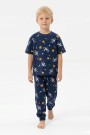Erkek Çocuk Astronot ve Gezegen Uzay Desenli  %100 Pamuk Reaktif Boyalı Süprem Kumaş Kısa Kollu Pijama Takımı