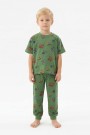 Erkek Çocuk İş Makineleri Desenli %100 Pamuk Reaktif Boyalı Süprem Kumaş Kısa Kollu Pijama Takımı 