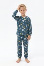 Erkek Çocuk Dinozor Desenli %100 Pamuk Reaktif Boyama İnterlok Kumaşş Uzun Kollu Pijama Takımı