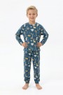Erkek Çocuk Dinozor Desenli %100 Pamuk Reaktif Boyama İnterlok Kumaşş Uzun Kollu Pijama Takımı