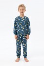 Erkek Çocuk Dinozor Desenli %100 Pamuk Reaktif Boyama İnterlok Kumaşş Uzun Kollu Pijama Takımı