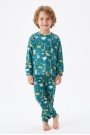 Erkek Çocuk Dinozor Desenli %100 Pamuk Reaktif Boyama İnterlok Kumaşş Uzun Kollu Pijama Takımı