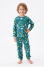 Erkek Çocuk Dinozor Desenli %100 Pamuk Reaktif Boyama İnterlok Kumaşş Uzun Kollu Pijama Takımı