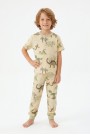 Erkek Çocuk Dinozor Desenli %100 Pamuk Süprem Kumaş Kısa Kollu Pijama