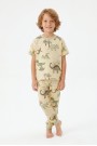 Erkek Çocuk Dinozor Desenli %100 Pamuk Süprem Kumaş Kısa Kollu Pijama