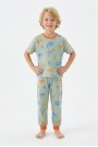 Erkek Çocuk Dinozor Desenli %100 Pamuk Reaktif Boyalı Süprem Kumaş Kısa Kollu Pijama Takımı 