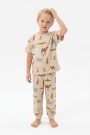 Erkek Çocuk Safari Hayvan Desenli  %100 Pamuk Reaktif Boyalı Süprem Kumaş Kısa Kollu Pijama Takımı