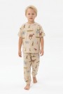 Erkek Çocuk Safari Hayvan Desenli  %100 Pamuk Reaktif Boyalı Süprem Kumaş Kısa Kollu Pijama Takımı