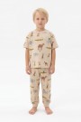 Erkek Çocuk Safari Hayvan Desenli  %100 Pamuk Reaktif Boyalı Süprem Kumaş Kısa Kollu Pijama Takımı