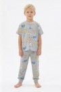 Erkek Çocuk Koala ve Fil Figürlü %100 Pamuk Reaktif Boyalı Süprem Kumaş Kısa Kollu Pijama Takımı