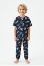 Erkek Çocuk Uzay Desenli %100 Pamuk Süprem Kumaş Kısa Kollu Pijama Takımı