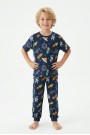 Erkek Çocuk Uzay Desenli %100 Pamuk Süprem Kumaş Kısa Kollu Pijama Takımı
