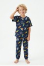 Erkek Çocuk Uzay Desenli %100 Pamuk Süprem Kumaş Kısa Kollu Pijama Takımı