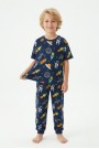 Erkek Çocuk Uzay Desenli %100 Pamuk Süprem Kumaş Kısa Kollu Pijama Takımı