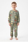 Erkek Çocuk Araba Desenli %100 Pamuk Süprem Kumaş Uzun Kollu Pijama Takımı