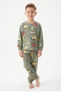 Erkek Çocuk Araba Desenli %100 Pamuk Süprem Kumaş Uzun Kollu Pijama Takımı