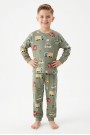 Erkek Çocuk Araba Desenli %100 Pamuk Süprem Kumaş Uzun Kollu Pijama Takımı