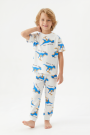 Erkek Çocuk Dinozor Desenli %100 Pamuk Süprem Kumaş Kısa Kollu  Pijama Takımı 
